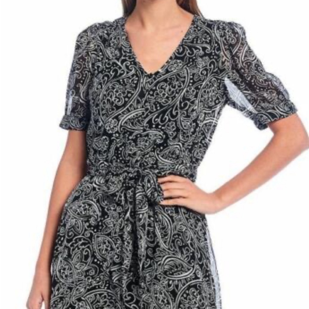 Calvin Klein black and white print wrap dress